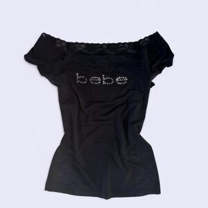 Bebe Black Lace Trim Top